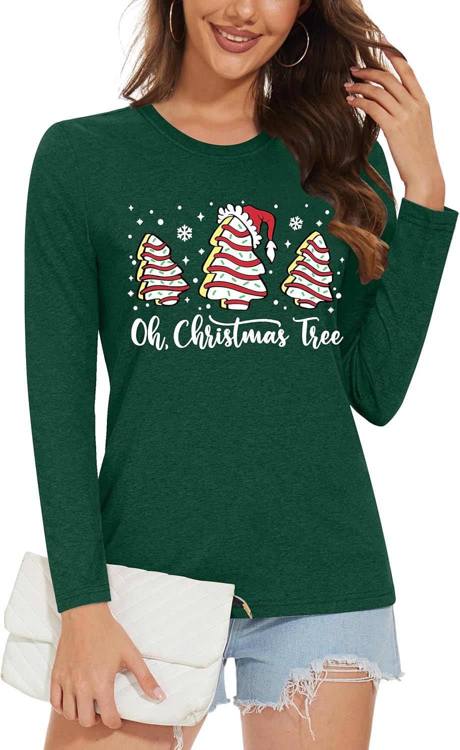 Christmas Shirts for Women: Merry Christmas Letter Print T-Shirts Xmas Tree Graphic Long Sleeve Tops