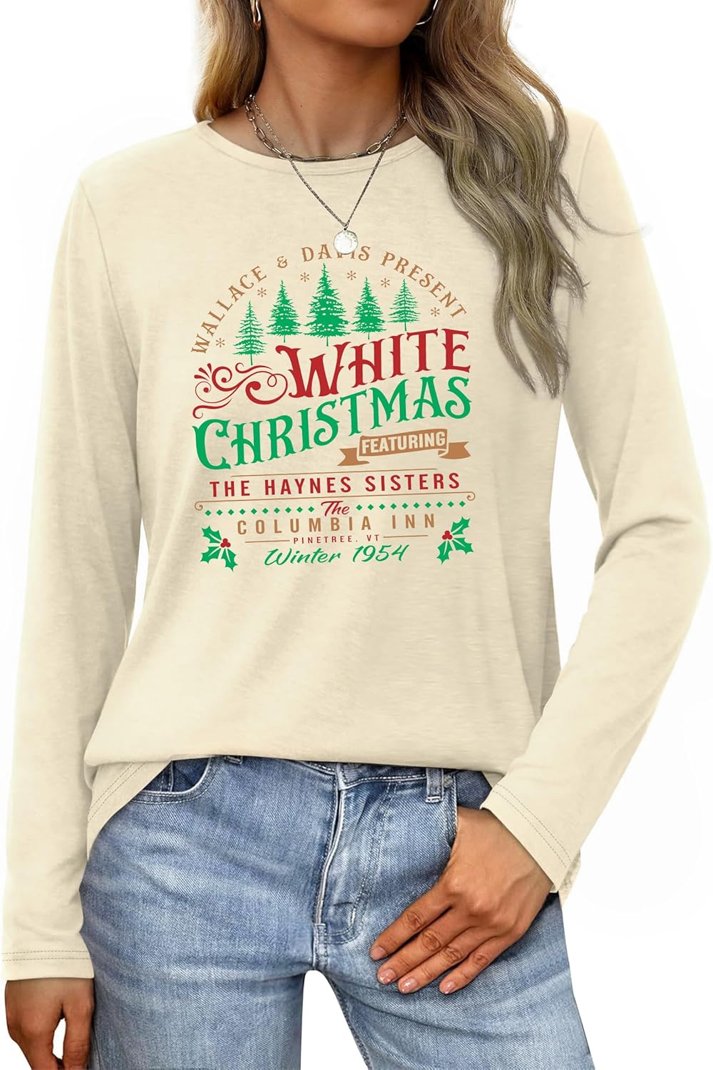 Christmas Shirts for Women: Merry Christmas Letter Print T-Shirts Xmas Tree Graphic Long Sleeve Tops