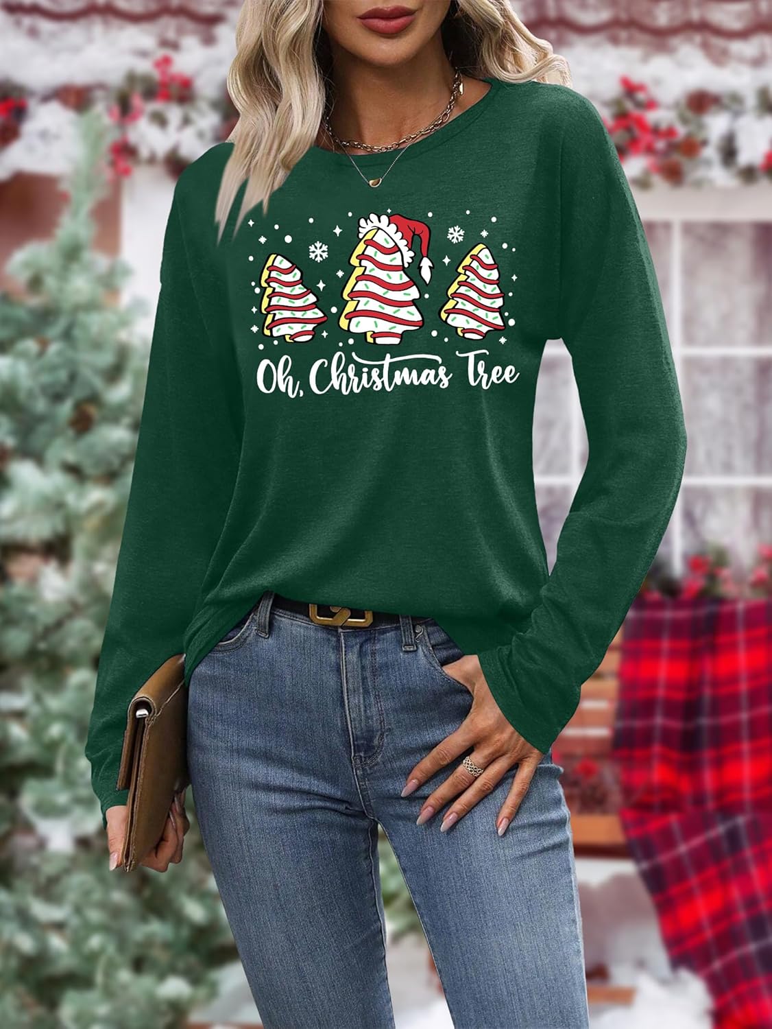 Christmas Shirts for Women: Merry Christmas Letter Print T-Shirts Xmas Tree Graphic Long Sleeve Tops