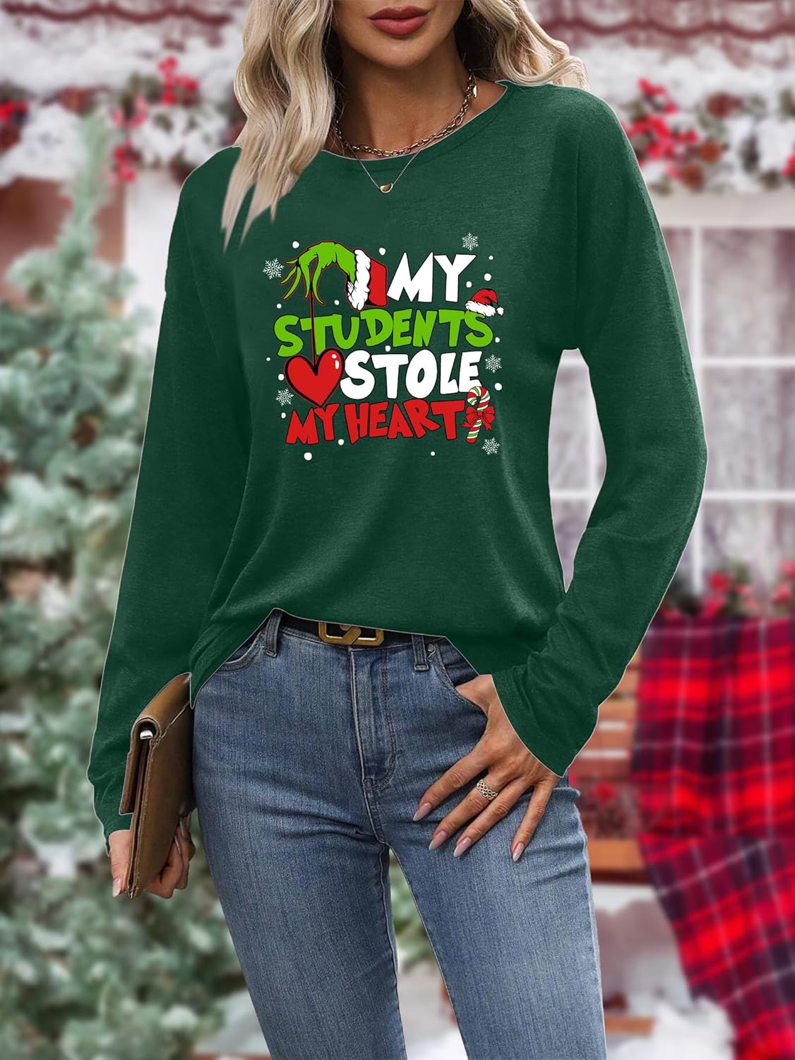 Christmas Shirts for Women: Merry Christmas Letter Print T-Shirts Xmas Tree Graphic Long Sleeve Tops