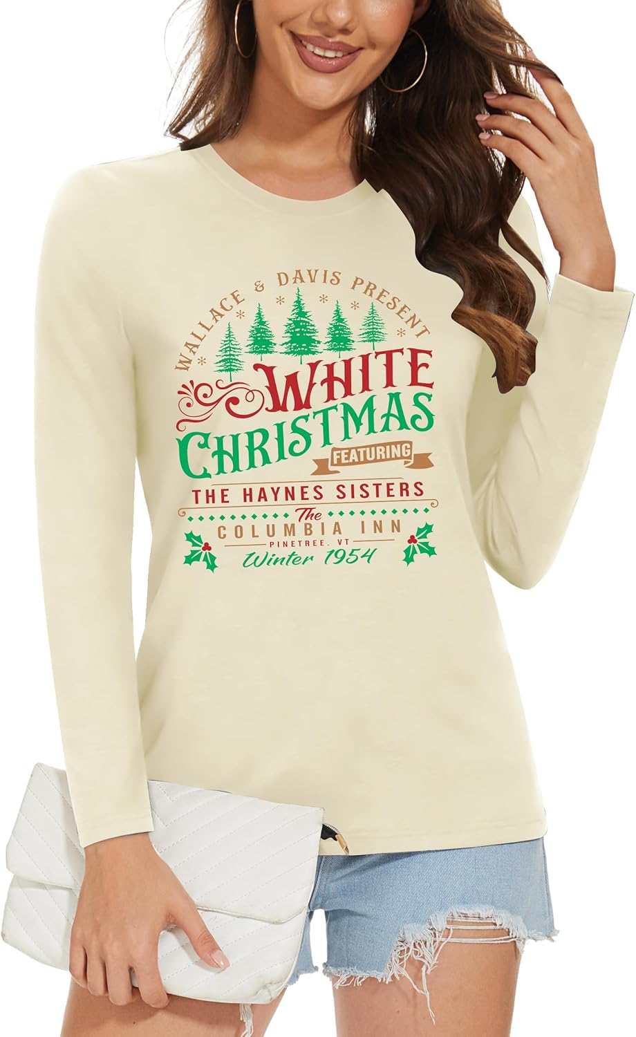 Christmas Shirts for Women: Merry Christmas Letter Print T-Shirts Xmas Tree Graphic Long Sleeve Tops