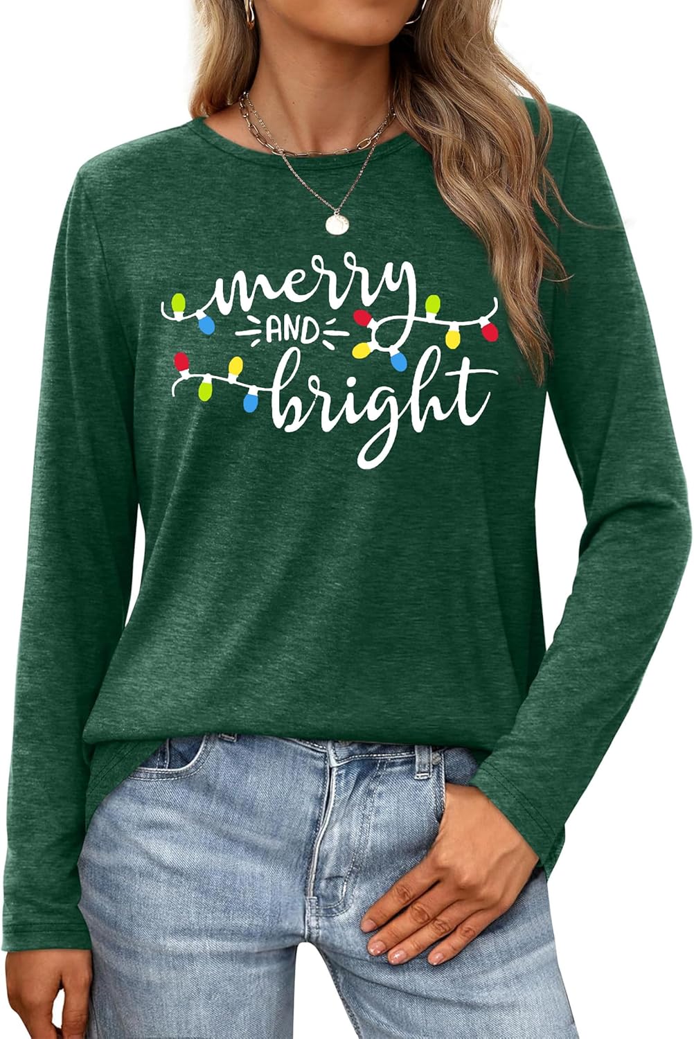 Christmas Shirts for Women: Merry Christmas Letter Print T-Shirts Xmas Tree Graphic Long Sleeve Tops