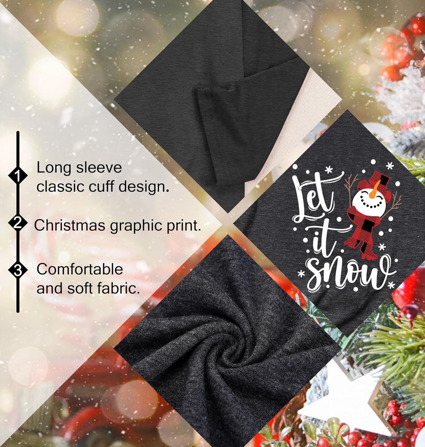 Christmas Shirts for Women: Merry Christmas Letter Print T-Shirts Xmas Tree Graphic Long Sleeve Tops