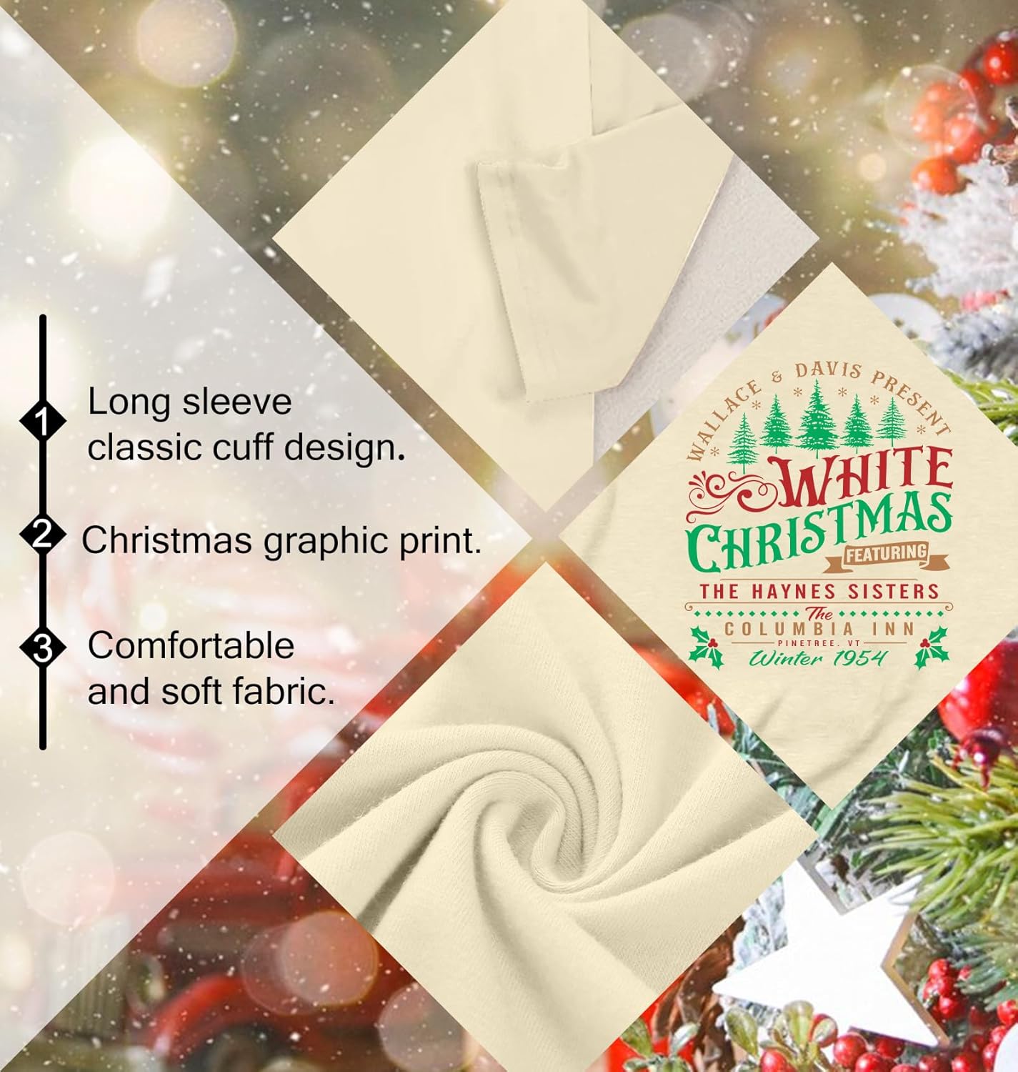 Christmas Shirts for Women: Merry Christmas Letter Print T-Shirts Xmas Tree Graphic Long Sleeve Tops