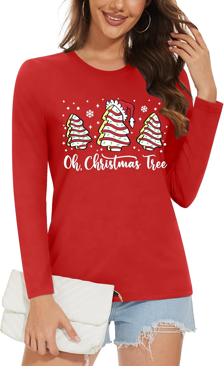 Christmas Shirts for Women: Merry Christmas Letter Print T-Shirts Xmas Tree Graphic Long Sleeve Tops