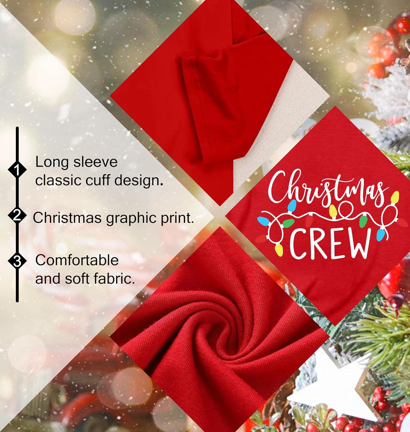 Christmas Shirts for Women: Merry Christmas Letter Print T-Shirts Xmas Tree Graphic Long Sleeve Tops