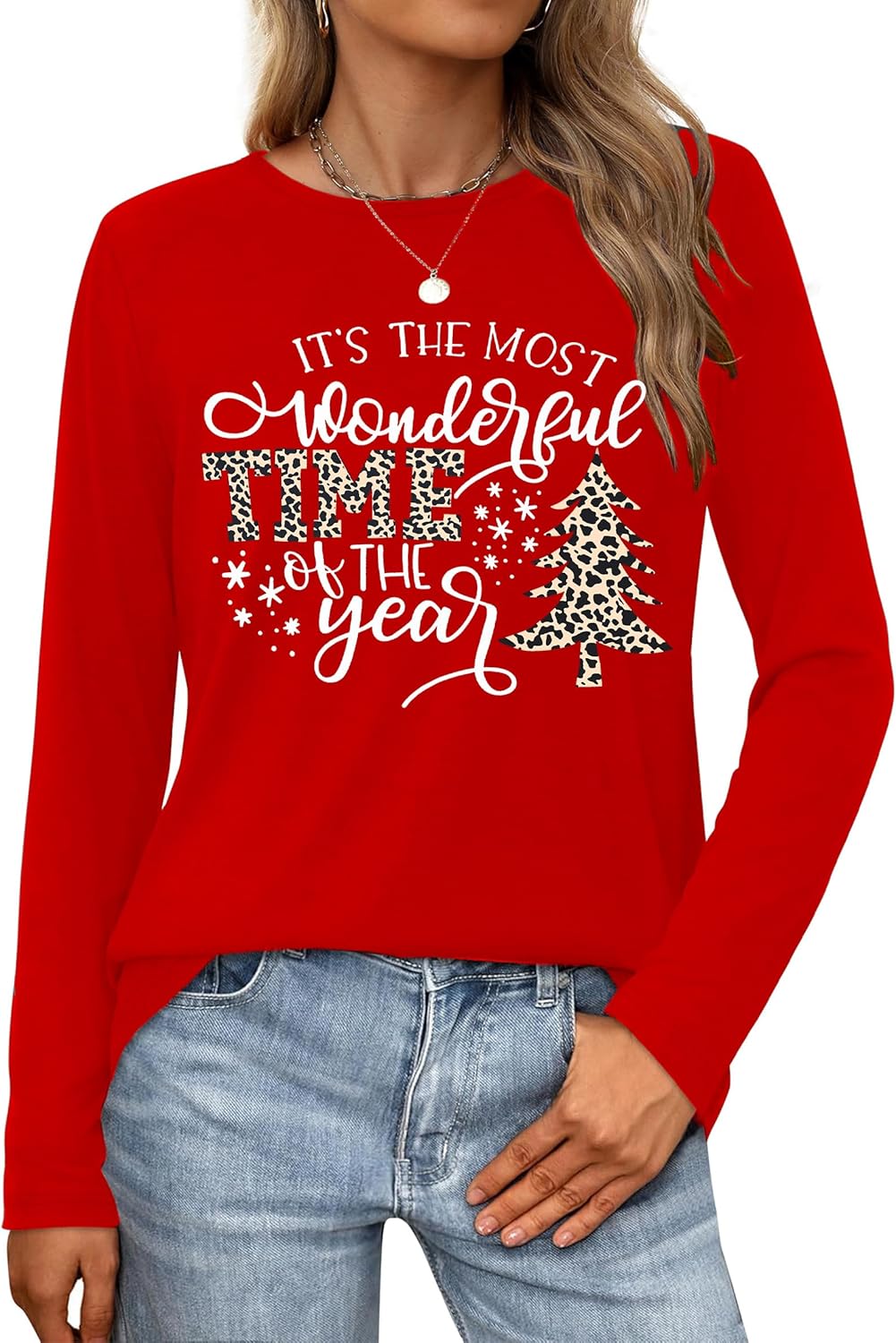Christmas Shirts for Women: Merry Christmas Letter Print T-Shirts Xmas Tree Graphic Long Sleeve Tops
