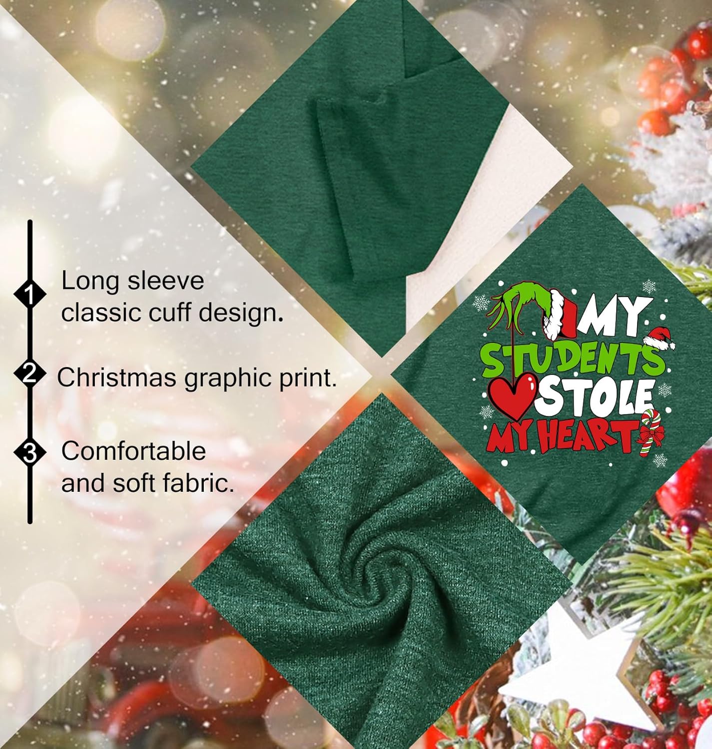 Christmas Shirts for Women: Merry Christmas Letter Print T-Shirts Xmas Tree Graphic Long Sleeve Tops