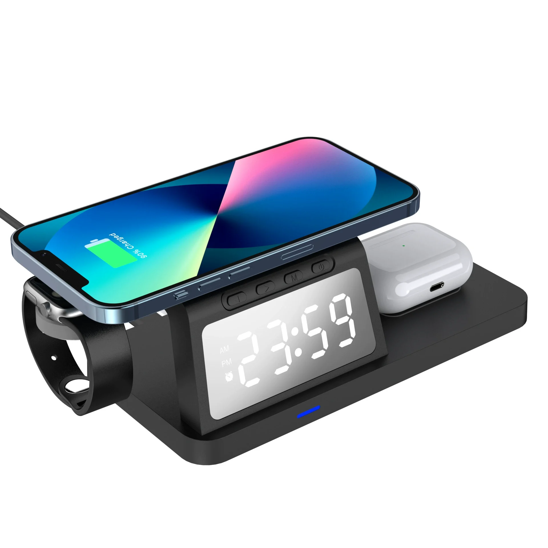Charging Station with Clock, Wireless Charger with Night Light(Fast Charging)