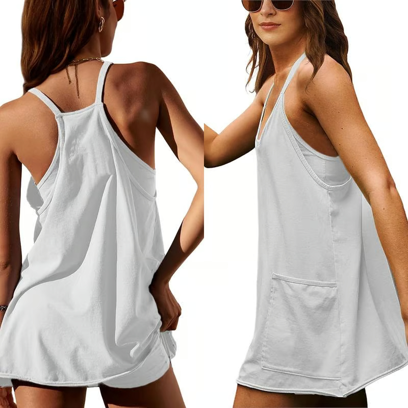 Casual Sleeveless Mini Dress With Built-In Shorts