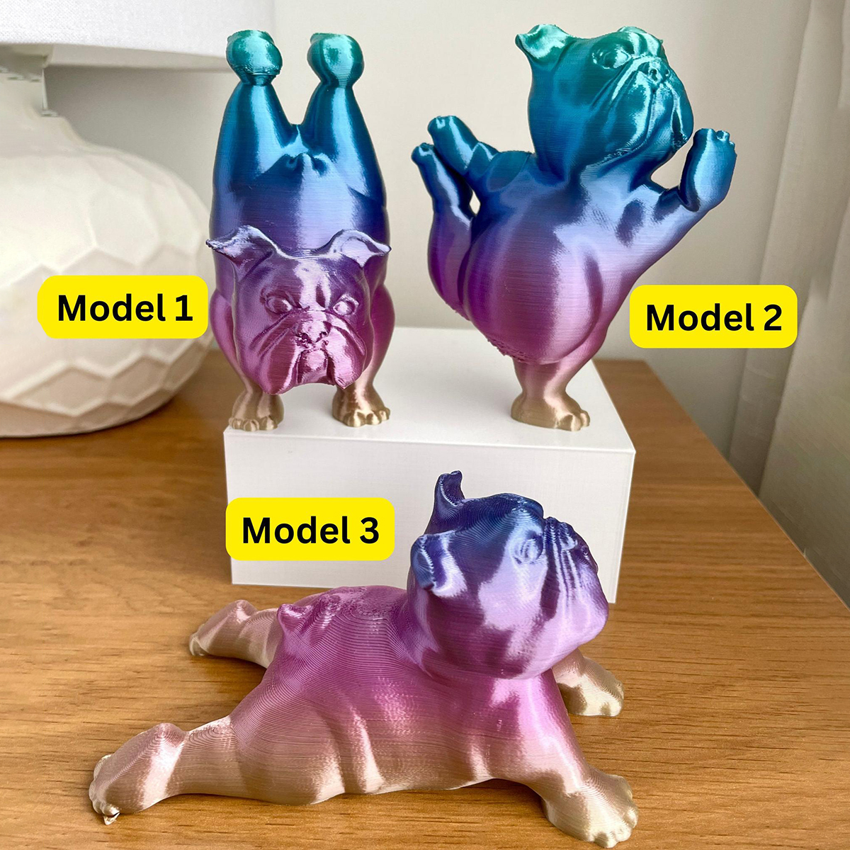 3D Printed Bulldog Yoga Statue Set ( 3 PCS )
