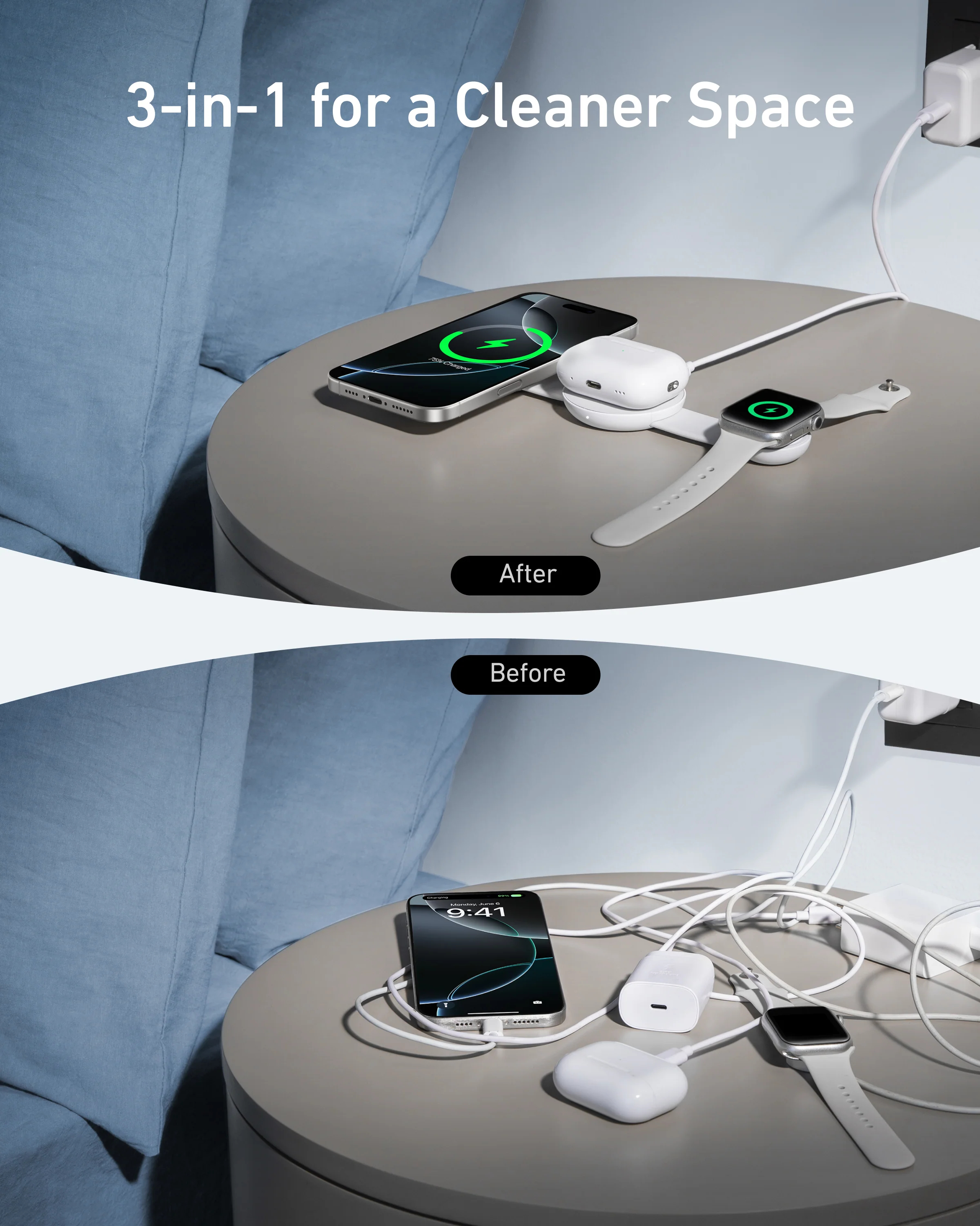 ⚡🔋MagSafe Wireless Charging Station (3-in-1, Foldable Pad)