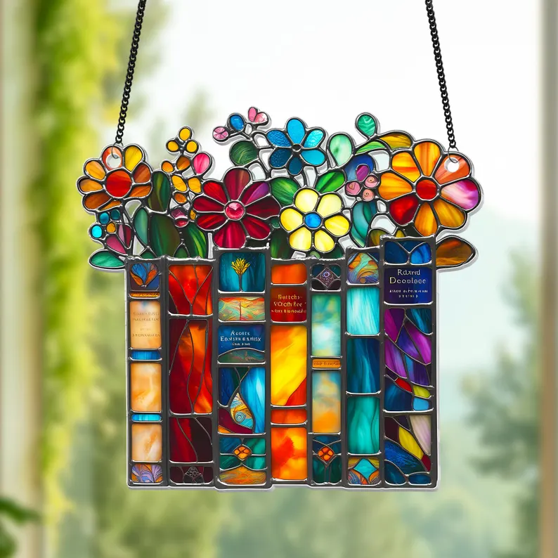 🌺📚Flower Book Suncatcher Window Hanging