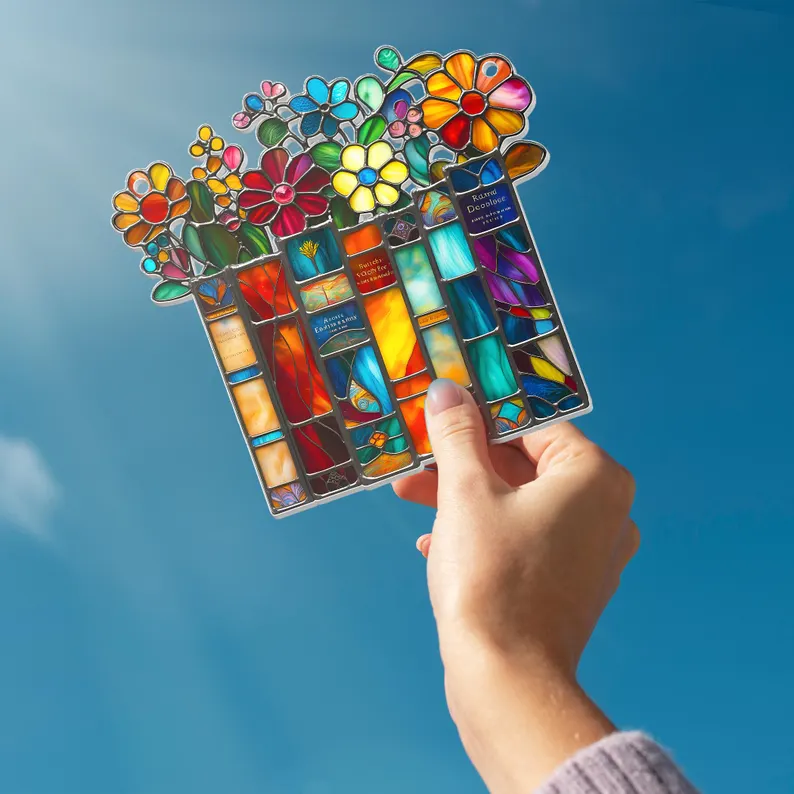 🌺📚Flower Book Suncatcher Window Hanging