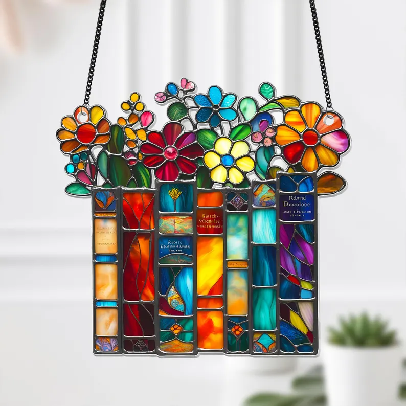 🌺📚Flower Book Suncatcher Window Hanging