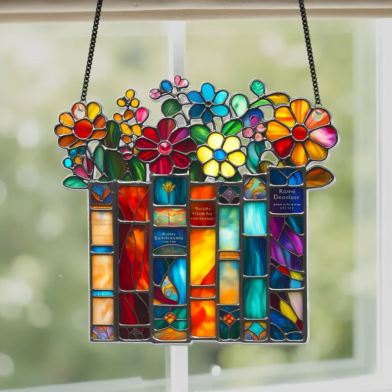 🌺📚Flower Book Suncatcher Window Hanging