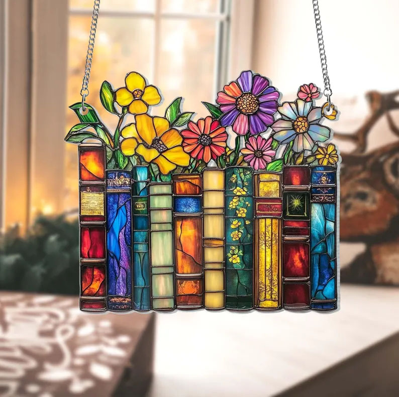 🌺📚Flower Book Suncatcher Window Hanging