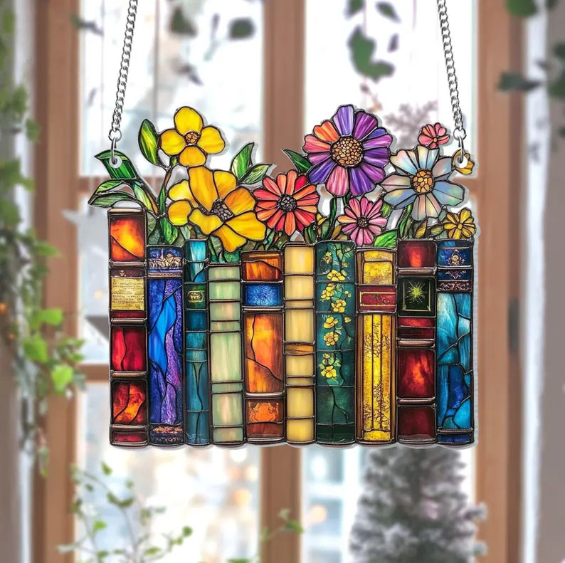 🌺📚Flower Book Suncatcher Window Hanging