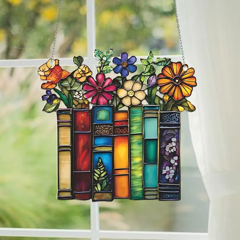 🌺📚Flower Book Suncatcher Window Hanging