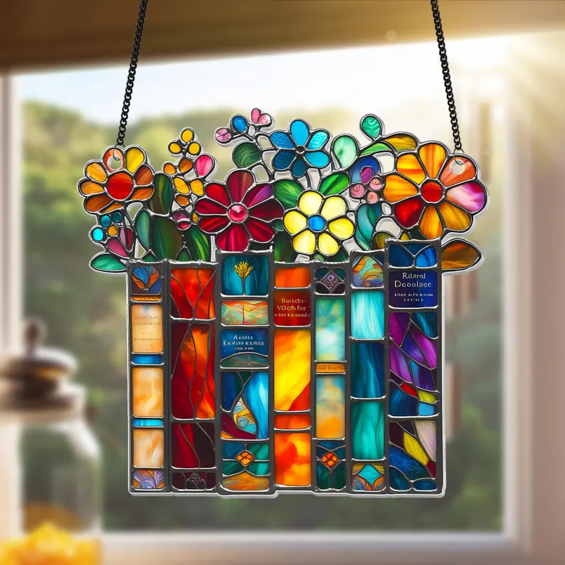 🌺📚Flower Book Suncatcher Window Hanging