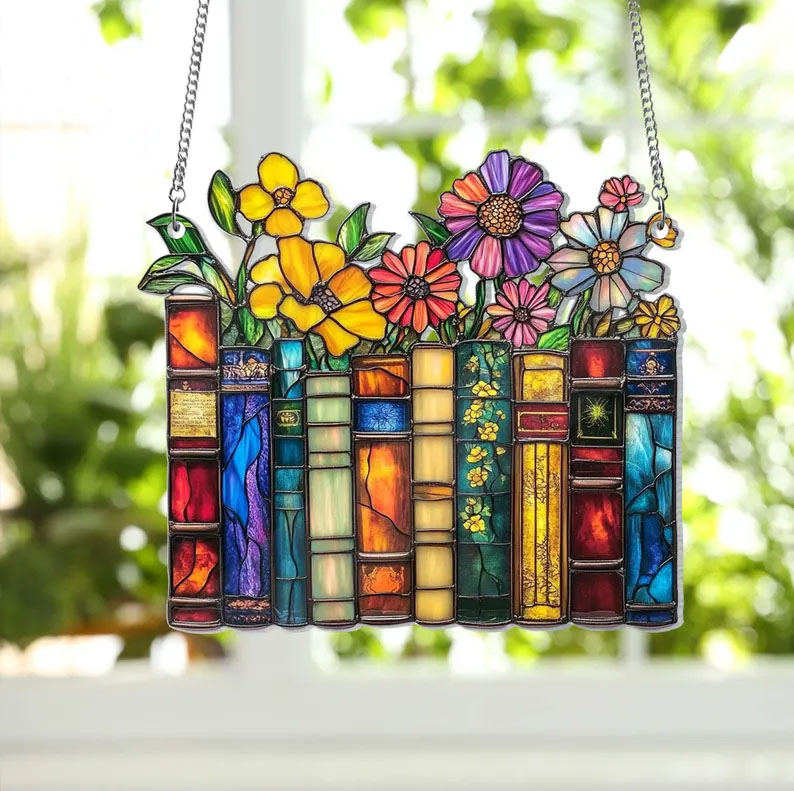 🌺📚Flower Book Suncatcher Window Hanging