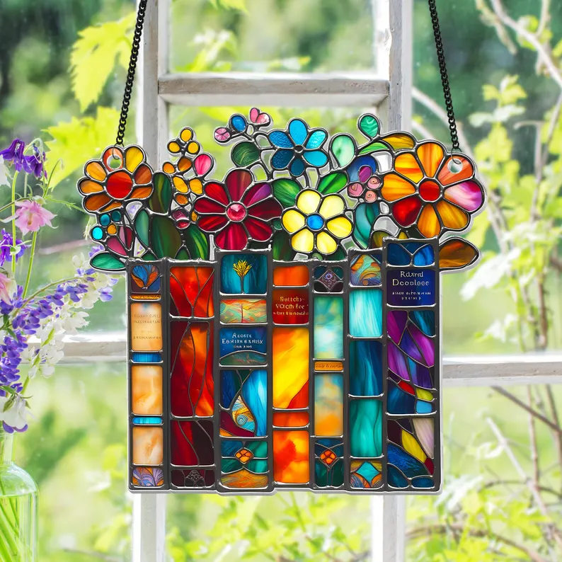 🌺📚Flower Book Suncatcher Window Hanging