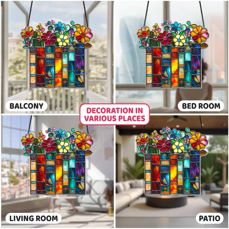 🌺📚Flower Book Suncatcher Window Hanging