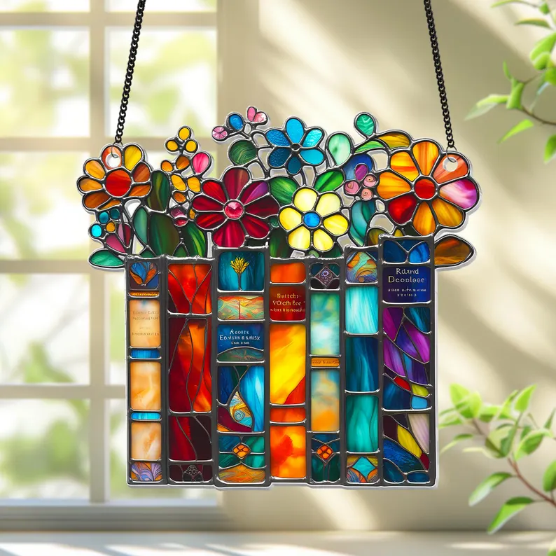 🌺📚Flower Book Suncatcher Window Hanging