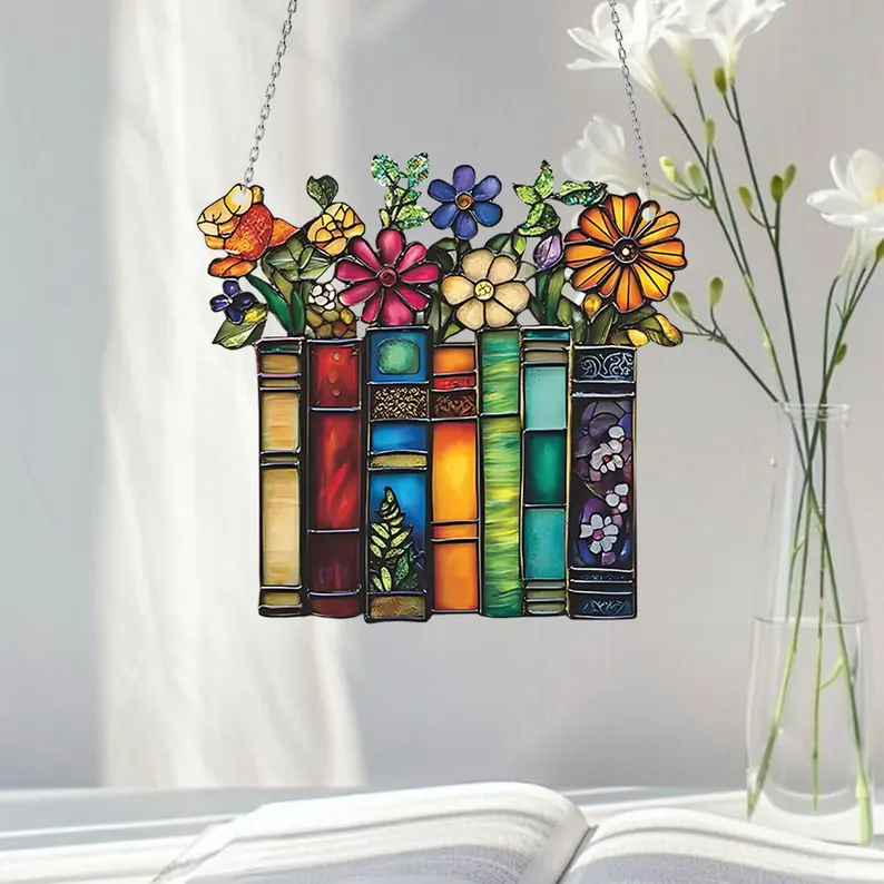 🌺📚Flower Book Suncatcher Window Hanging