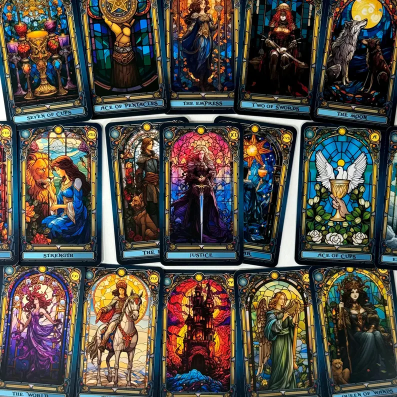 🔮Stained Glass Tarot Deck – 78 Cards with Foil Edges