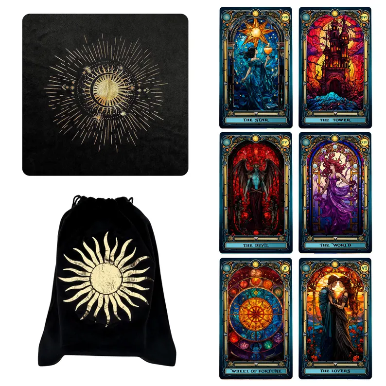 🔮Stained Glass Tarot Deck – 78 Cards with Foil Edges