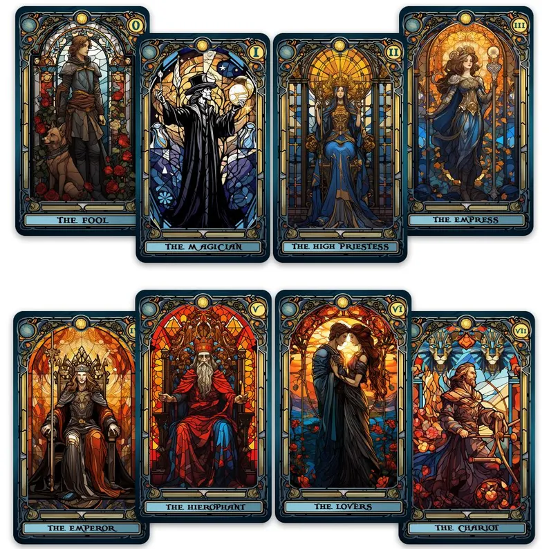 🔮Stained Glass Tarot Deck – 78 Cards with Foil Edges