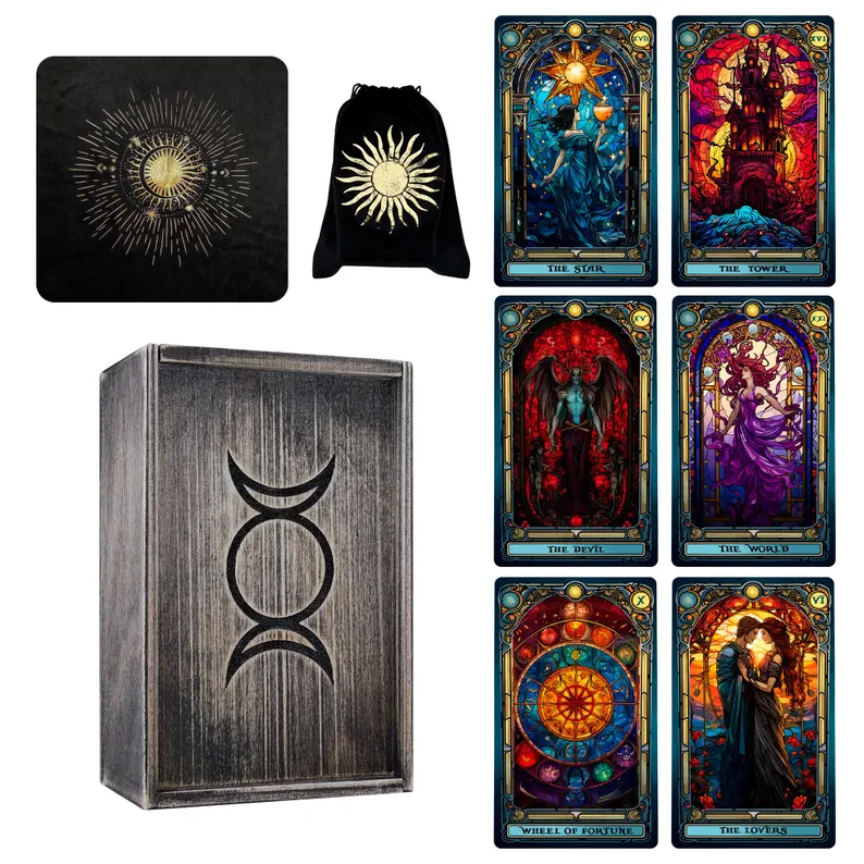 🔮Stained Glass Tarot Deck – 78 Cards with Foil Edges