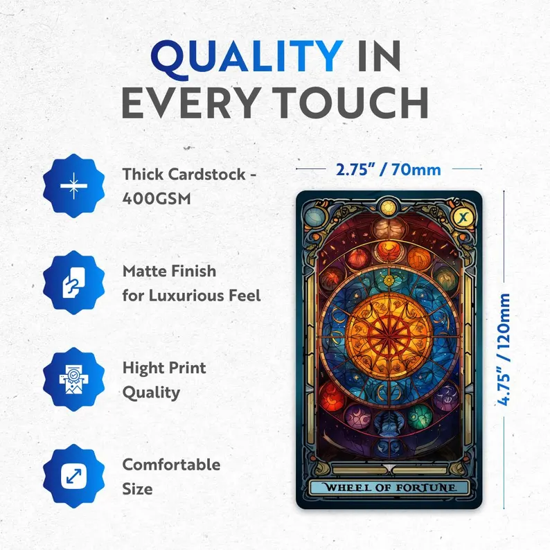 🔮Stained Glass Tarot Deck – 78 Cards with Foil Edges