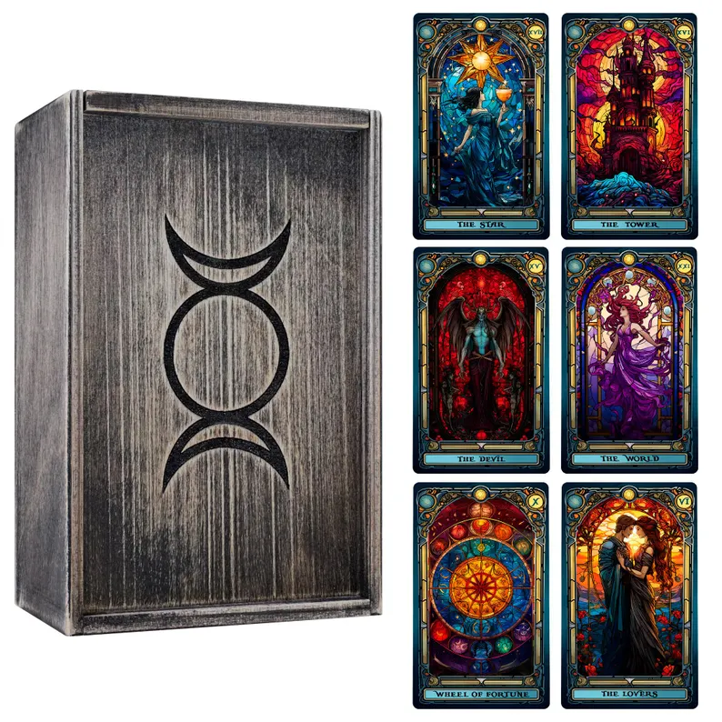 🔮Stained Glass Tarot Deck – 78 Cards with Foil Edges