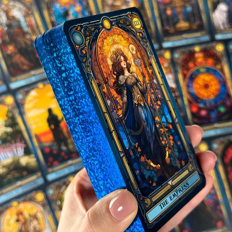 🔮Stained Glass Tarot Deck – 78 Cards with Foil Edges