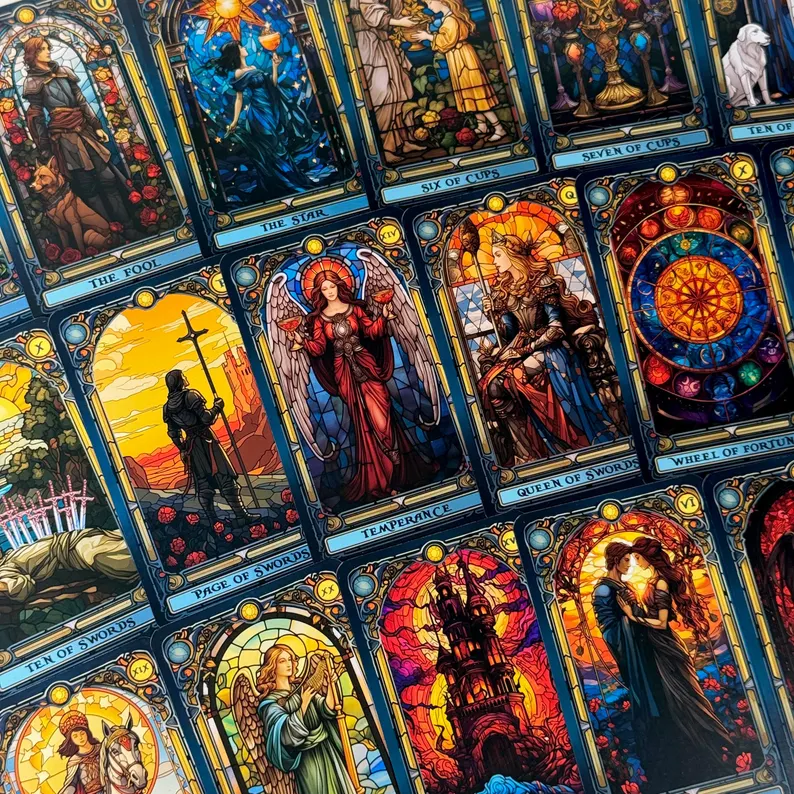🔮Stained Glass Tarot Deck – 78 Cards with Foil Edges