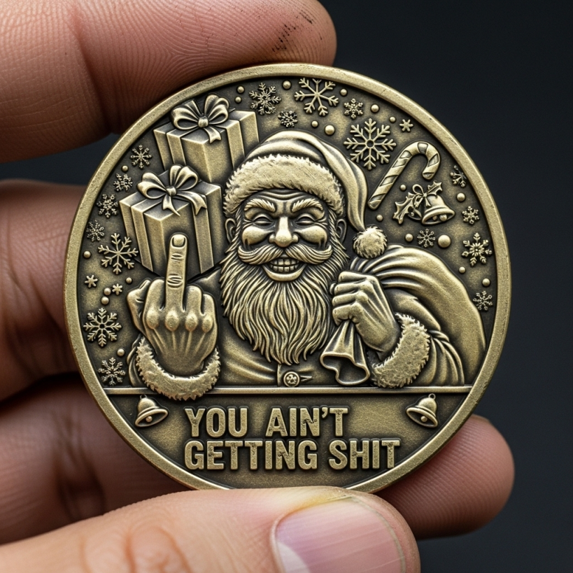 🖕“You Ain’t Getting Shit” Christmas Challenge Coin Collection: Edgy Holiday Humor in Every Detail 🎄