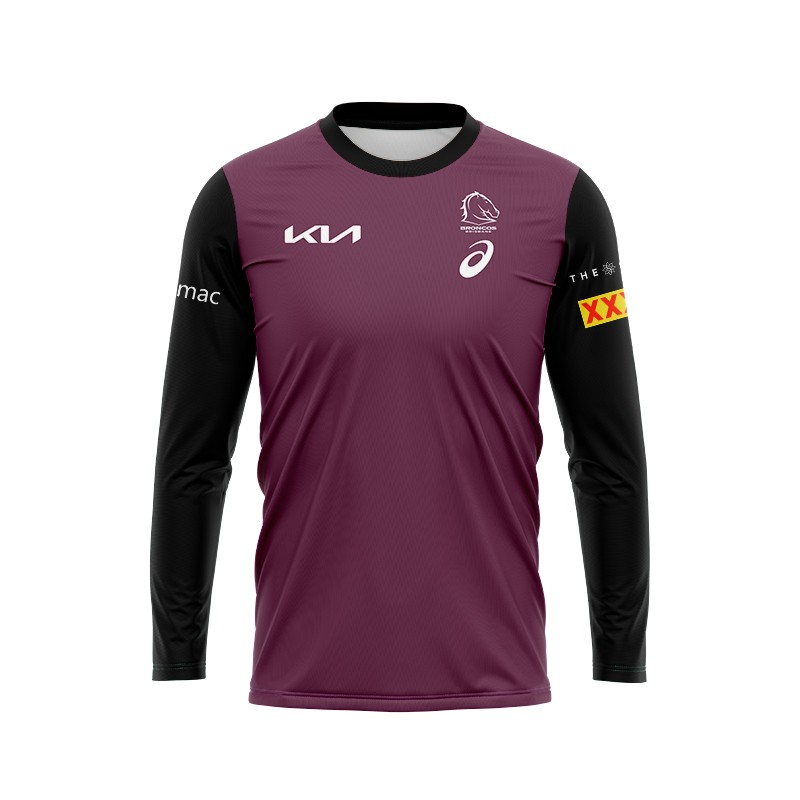 NRL Brisbane Broncos 2024 Long Sleeve Maroon Training Jersey