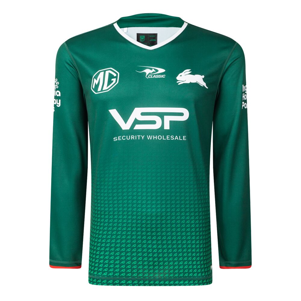 NRL South Sydney Rabbitohs 2025 Green Pro Long Sleeve Training Jersey
