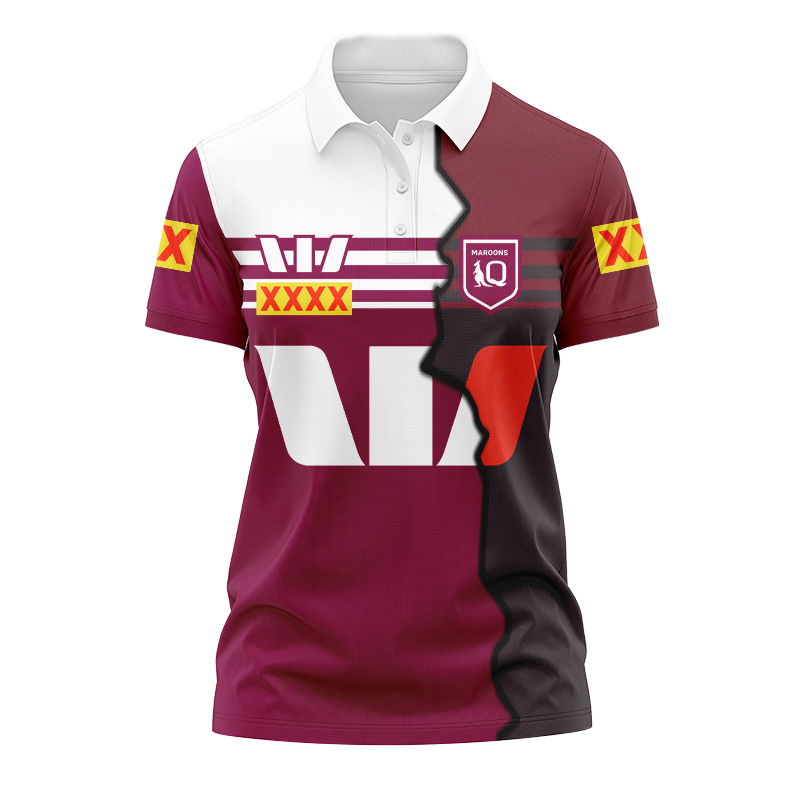Women's NRL QLD Maroons 2024 Mix Polo Shirt