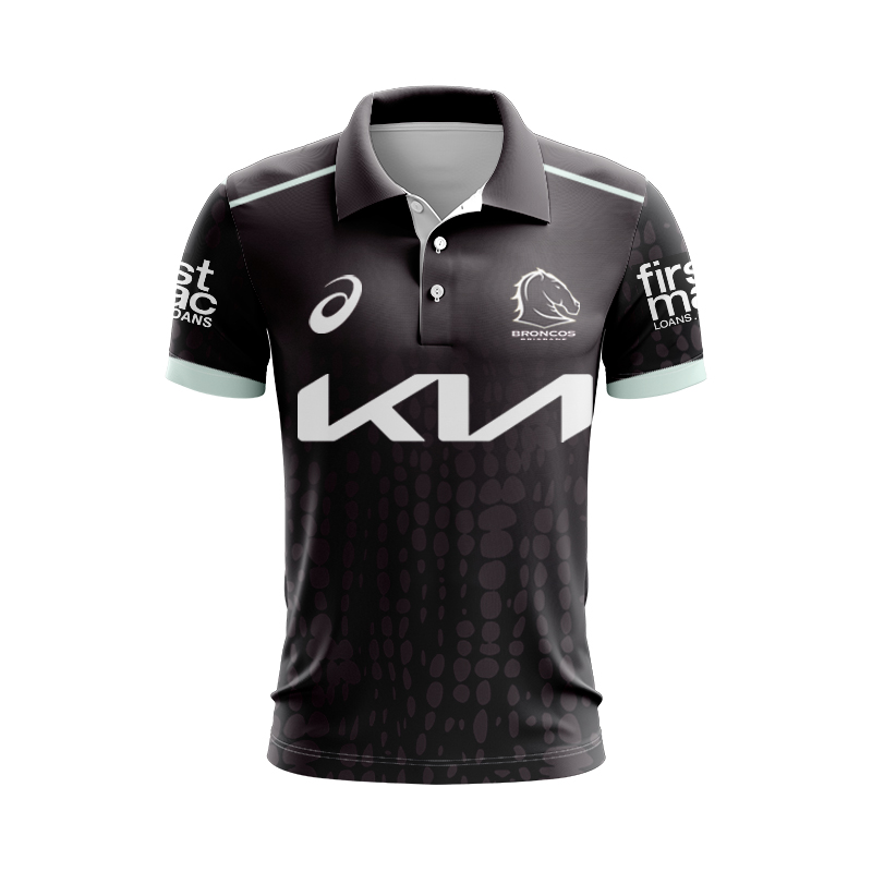 NRL Brisbane Broncos 2025 Black Training Polo Shirt
