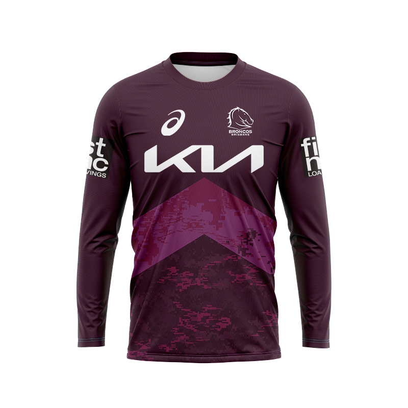 NRL Brisbane Broncos 2024 Long Sleeve Maroon Training Jersey