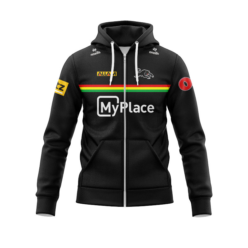 NRL Penrith Panthers 2025 Black Training Zipper Hoodie
