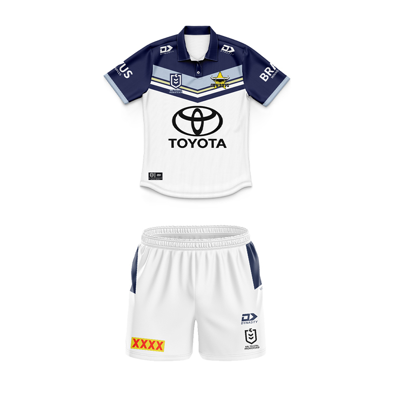 Kid's NRL North Queensland Cowboys 2024 Away Polo Shirt+Shorts