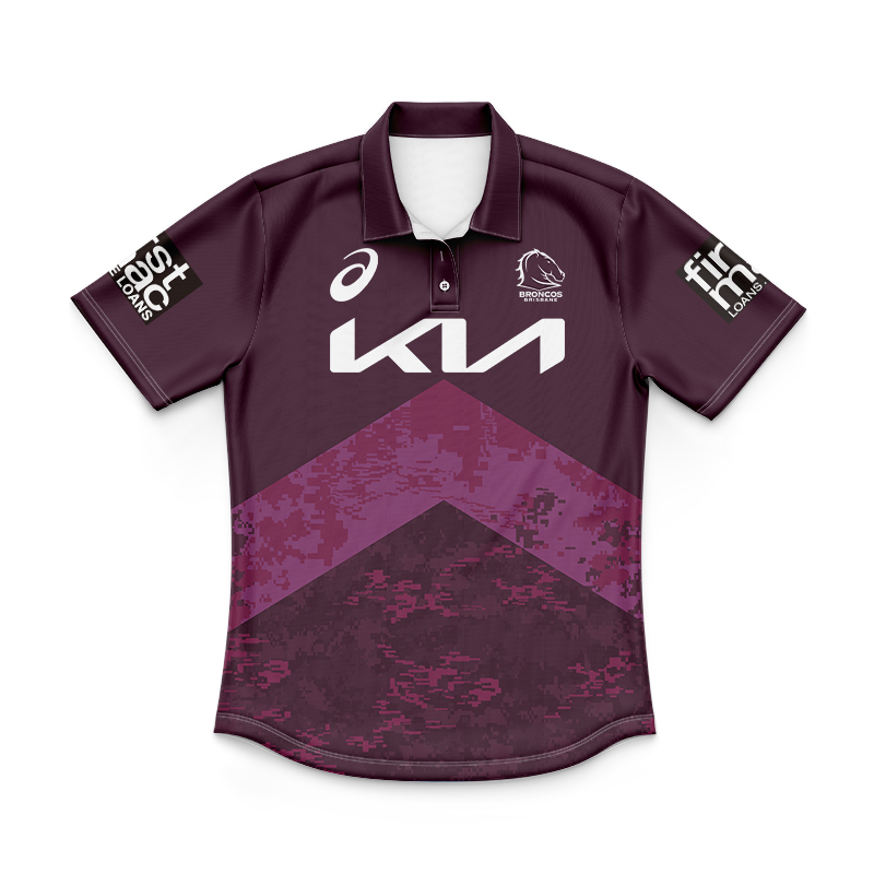 Kid's NRL Brisbane Broncos 2024 Maroon Training Polo Shirt