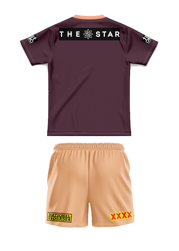 Kid's NRL Brisbane Broncos 2024 Sunstone Training Jersey+Shorts