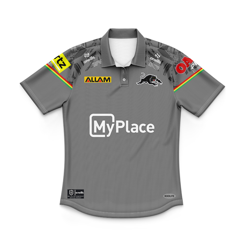 Kid's NRL Penrith Panthers 2024 Grey Training Polo Shirt