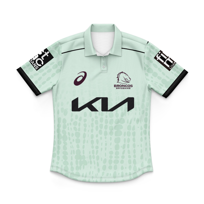 Kid's NRL Brisbane Broncos 2025 Mint Training Polo Shirt