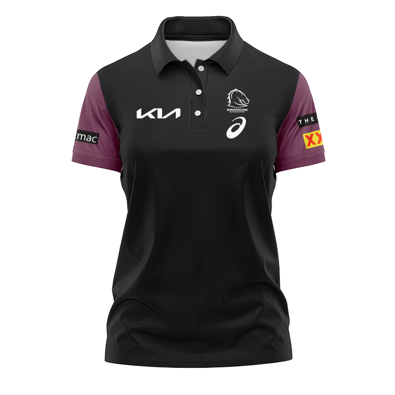 Women's NRL Brisbane Broncos 2024 Black Training Polo Shirt